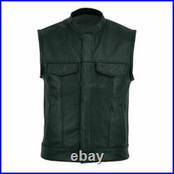 100%Genuine Leather Black Waistcoat Button Western Vest Coat Jacket Lambskin Men