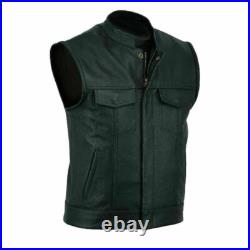 100%Genuine Leather Black Waistcoat Button Western Vest Coat Jacket Lambskin Men