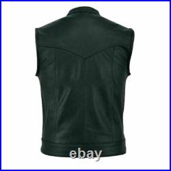 100%Genuine Leather Black Waistcoat Button Western Vest Coat Jacket Lambskin Men