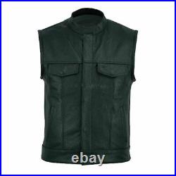 100%Genuine Leather Green Waistcoat Button Western Vest Coat Jacket Lambskin Men