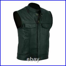 100%Genuine Leather Green Waistcoat Button Western Vest Coat Jacket Lambskin Men