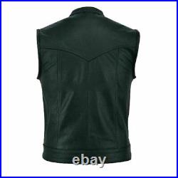 100%Genuine Leather Green Waistcoat Button Western Vest Coat Jacket Lambskin Men