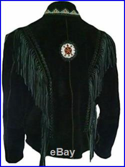 100% Genuine Leather Mens Native American Cowboy Western Jacket coat Fringe@ka33