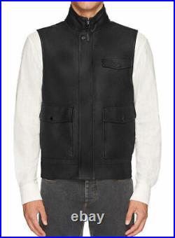 100% Vest Coat Jacket Waistcoat Lambskin Leather Party Men Button Black Western