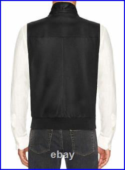 100% Vest Coat Jacket Waistcoat Lambskin Leather Party Men Button Black Western