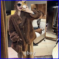 100% wool fur coat womens lamb fur single breasted warm jackets overcoats parka