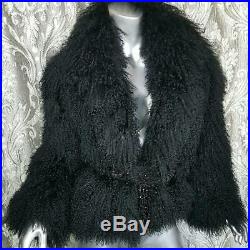 $1000damsellem/lamazing Vintage Genuine Real Black Curly Lamb Fur Coat Jacket