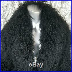 $1000damsellem/lamazing Vintage Genuine Real Black Curly Lamb Fur Coat Jacket