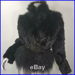 $1300adrienne Landausz M/lgenuine Black Fox Real Rabbit Lamb Fur Coat Jacket
