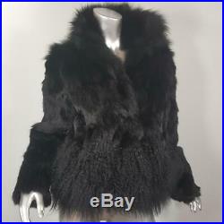 $1300adrienne Landausz M/lgenuine Black Fox Real Rabbit Lamb Fur Coat Jacket