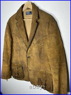 $1598 Polo Ralph Lauren Large Western Leather Blazer Jacket Fringe RRL Hunting