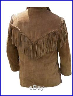 1800's Western Native American Style Mens Leather Coat Jacket Vest Shirt LJ01