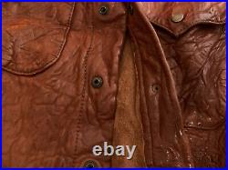 $1900 Vintage Jean Shop Nyc Leather Western Shirt Jacket Coat Distressed Rrl Brn