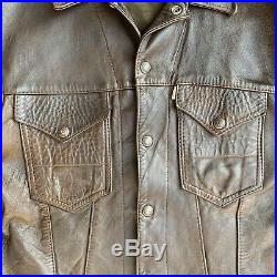 1950s Levis Big E Western Trucker Leather Jacket 50s Levi's Short Horn Size 44