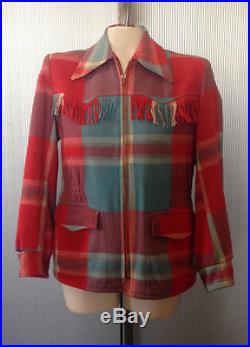 1950s Siesta Plaid MN Woolen Co Duluth Fringe Jacket Western Cowgirl Rockabilly