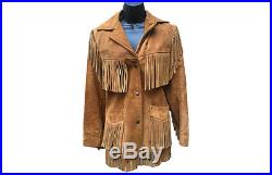 1970s Suede Leather Jacket/Coat withFringe-Vintage Western-Rancher-Schott Wmns 12