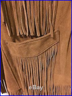 1970s Suede Leather Jacket/Coat withFringe-Vintage Western-Rancher-Schott Wmns 8