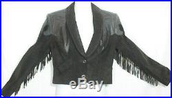 1980's Pioneer Wear Jacket Fringe Suede Leather Coat Vintage Western Black 80s M