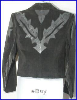1980's Pioneer Wear Jacket Fringe Suede Leather Coat Vintage Western Black 80s M