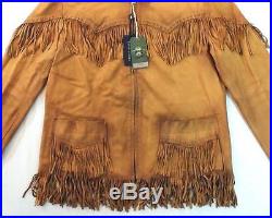 $1995 Men Polo Ralph Lauren Western Cowboy Suede Indian Fringes Leather Jacket L