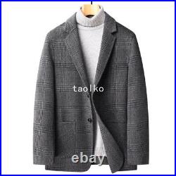 2 Button Single Breasted Mens Woolen Blend Short Coat Jacket Lapel Collar Blazer