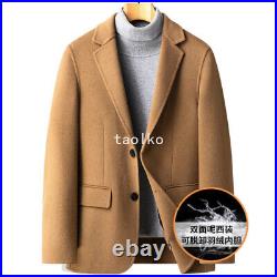 2 Buttons Mens Wool Short Coat Jacket Lapel Collar Blazers Detachable Down Lined