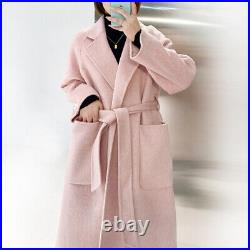 2023 Womens Lapel Collar Mid Long Trench Coat Wool Overcoat Belt Oversize Winter
