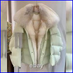 2024 Winter Women's Western Detachable Fur Lining Coat Green Short Down Jacket