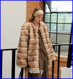 2025 New Coffee Fox Long Coat Fox Fur Women's Fur Warm Thicken Long Jacket