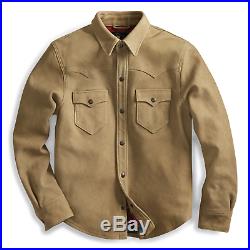 $2200 RRL Ralph Lauren Tan Waxed Sheepskin Western Overshirt Jacket- MEN- L