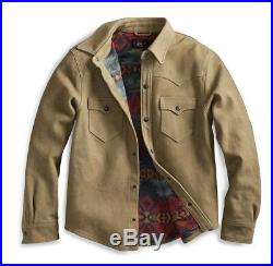 $2200 RRL Ralph Lauren Tan Waxed Sheepskin Western Overshirt Jacket- MEN- L
