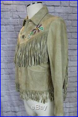 $2500 RRL Ralph Lauren Women's Suede Leather Fringe Jacket, beaded, Size 3, Coat