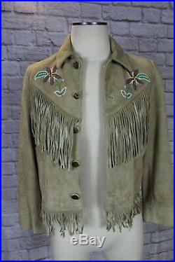 $2500 RRL Ralph Lauren Women's Suede Leather Fringe Jacket, beaded, Size 3, Coat