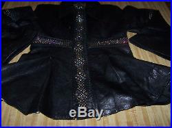 $2500Western Biker Swarovski Crystal Studded Leather Coat JacketM/LKippys