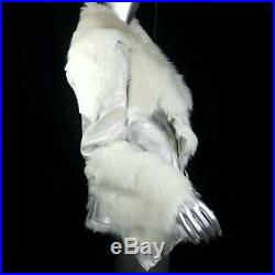 $3000sz Lgenuine Silver Leather Real Off White Sheepskin Fur Coat Jacket