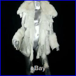 $3000sz Lgenuine Silver Leather Real Off White Sheepskin Fur Coat Jacket