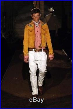 3300$ Dsquared Western Jacket Leather Suede Turquoise Emroid Rodeo Cowboy