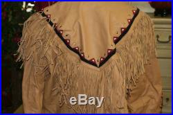 3B West Leather Native Indian Style Beaded Western Fringe Coat Jacket 4XL