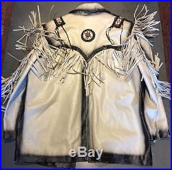 3B West Leather Native Indian Style Beaded Western Fringe Coat Jacket XXL