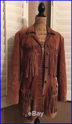 3B West by Tansmith Womens Sz L Suede/Leather Fringe Western Jacket Coat Native