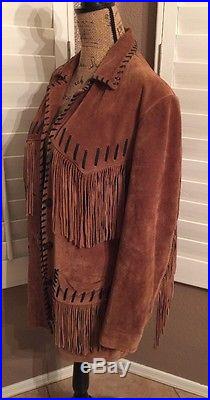 3B West by Tansmith Womens Sz L Suede/Leather Fringe Western Jacket Coat Native