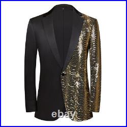 3XL Mens Blazer Short One Button Sequin Coat Slim Fit Dance Evening Party Jacket