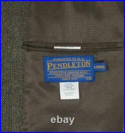 42 L Pendleton Brown Tweed Wool Leather Mens Western Jacket Sport Coat Blazer