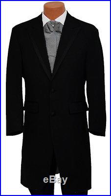 46R Black Frock Coat Long Western Jacket Halloween Costume 2 Button Cutaway