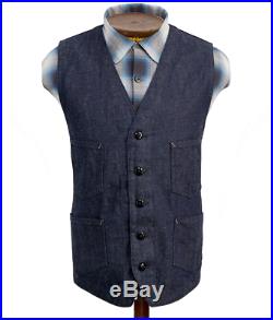 $490 Double Ralph Lauren RRL Mens Cotton Linen Japanese Denim Buckleback Vest