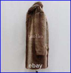 6XL Faux Mink Fur Mid Long Trench Coat Jacket Outwear Overcoat Parka Winter Mens
