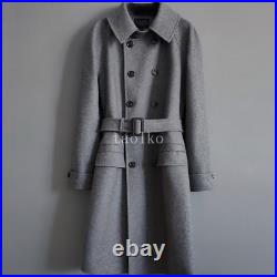 6XL Men's Business Double Breasted Woolen Blend Overcoat Mid Long Trench Coat sz