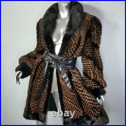 $7000elansz Xlvintage Genuine Black Brown Mink Fur Checkerboard Coat Jacket