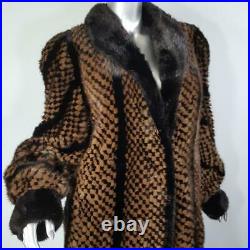 $7000elansz Xlvintage Genuine Black Brown Mink Fur Checkerboard Coat Jacket
