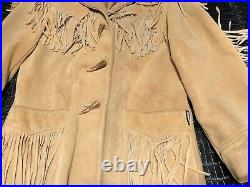 70s Vintage Schott Western Fringed Suede Jacket Coat Size 12 Hippie